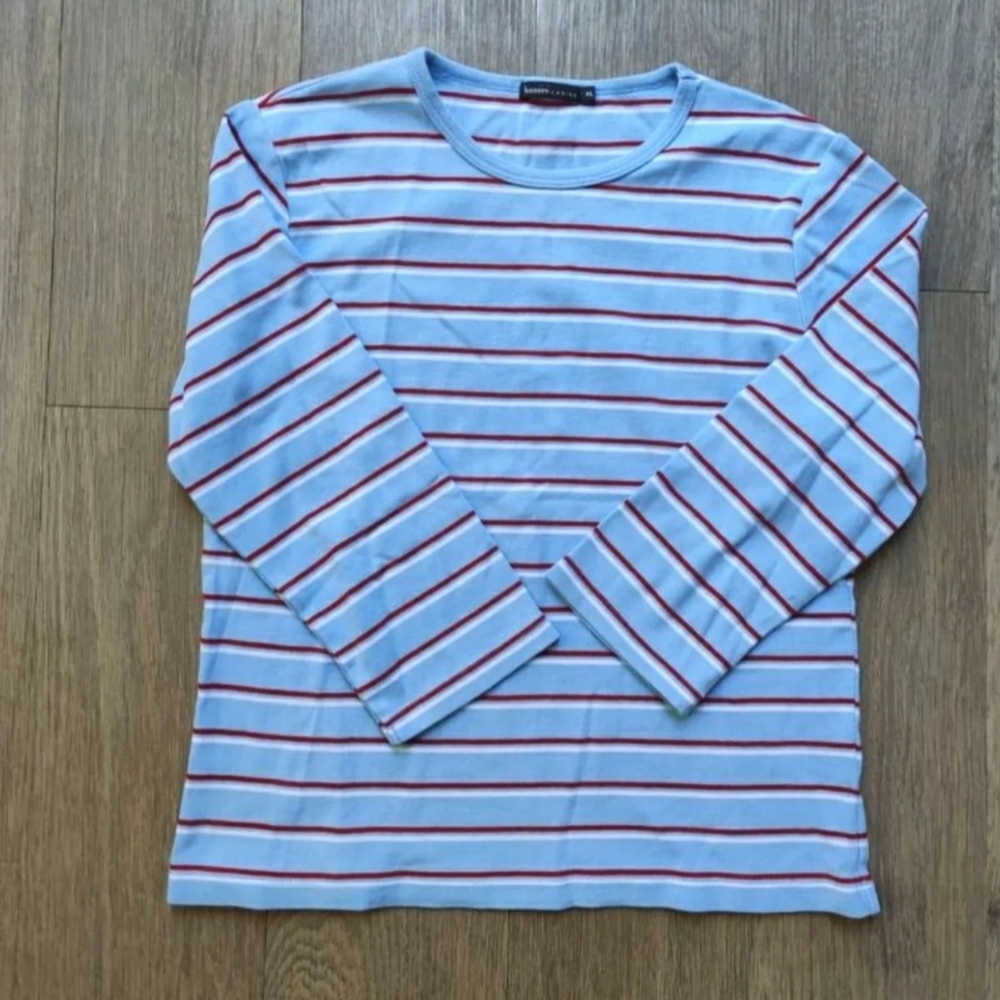 🎁 FREE WITH PURCHASE Bossini Light Blue Striped Cotton 3/4 Sleeve Tee